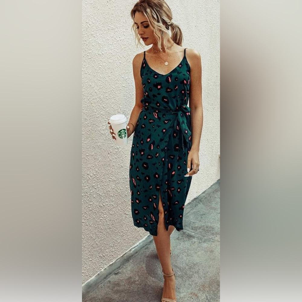 V-neck Wrap Spaghetti Strap Dress size L